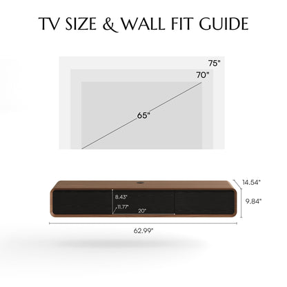 POVISON Fully-Assembled Minimalist Floating TV Stand, Modern Wall-Mounted Entertainment Center with 3 Flip-Down Cabinet Doors, Wood Media Console