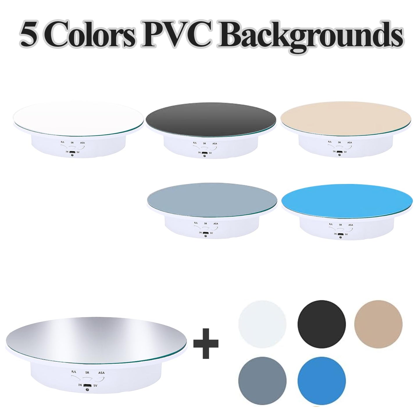 JAYEGT Motorized Rotating Display Stand, 7.87inch /17.6lbs Load, 360 Degree Electric Rotating Turntable for Photography Products, Jewelry，5 Colors Backgrounds, Mirror Cover (White/Remote Control)