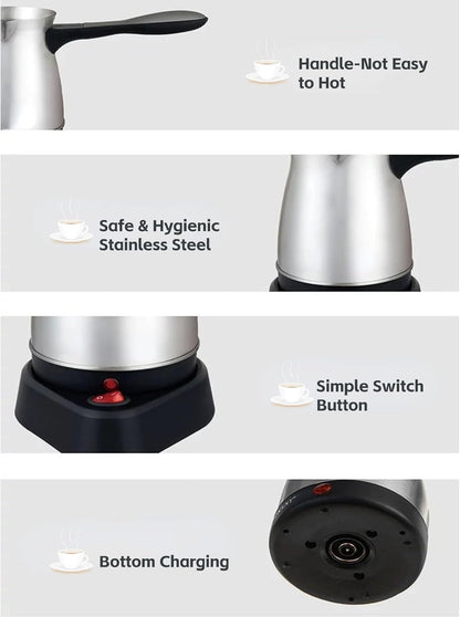 Yoidesu Turkish Coffee Maker, 600ml Coffee Warmer Pot, Ergonomic Handle, Stainless Steel Kettle for Home, Electric