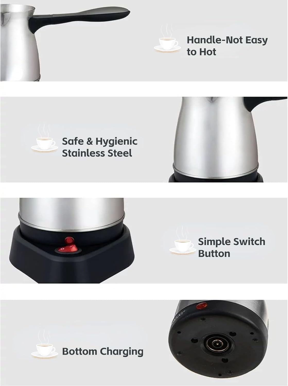 Yoidesu Turkish Coffee Maker, 600ml Brewing Capacity, Stainless Steel Electric Pot for Turkish & Greek Coffee