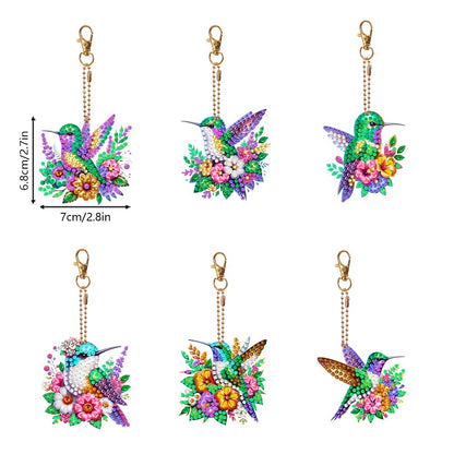 C'eitura 6Pcs Hummingbird Diamond Art Keychain Kits, DIY 5D Diamond Painting Ornaments for Kids & Adults, Handmade Creative Gift for Friends, Family
