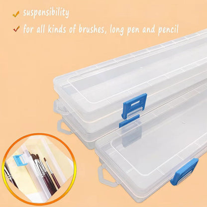 HanyHere 3PCS Brushes Storage Box Paint Brush Drawing Pen Container with Buckle Design, Long Paint Brush Case Watercolor Pen Pencil Container Buckle Design