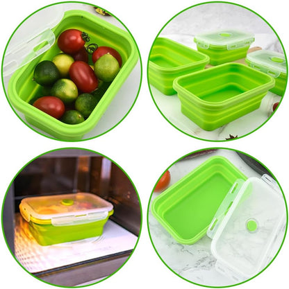 Alimat PluS 27oz Collapsible Food Storage Containers with Lids, 3 Pack Set 800ml Silicone for Kitchen and Outdoor