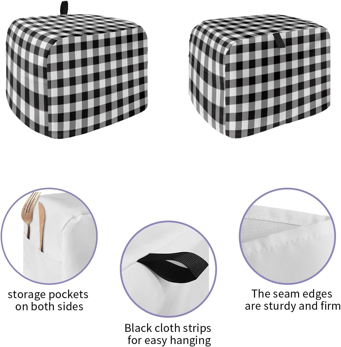 Black and White Checkered Toaster Cover 2 Slice, Farmhouse Buffalo Plaid Kitchen Appliance Dust Cover with Loop