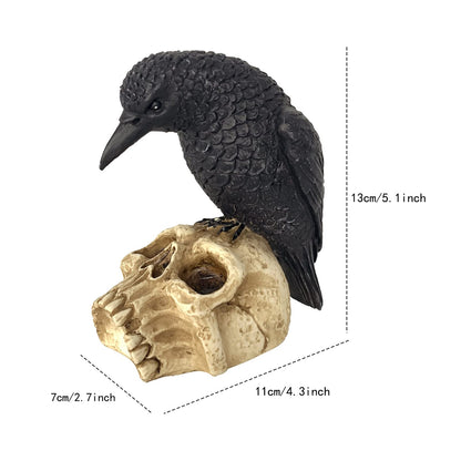 EraSpooky Sitting Crow on Skull Statue Halloween Decoration Gothic Bird Skeleton Figurine