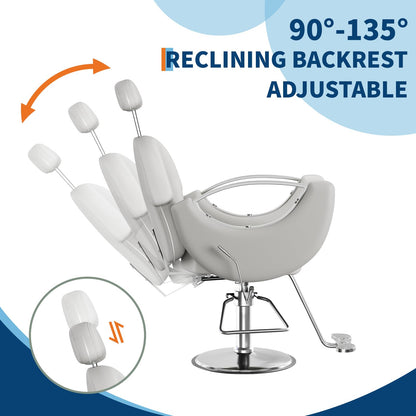 Professional Reclining Salon Barber Chair, 360° Swivel Hydraulic Hair Salon Chair for Hair Stylist with Heavy Duty Pump, High-Density Cushion, Adjustable Height Barber Chairs for Barbershop Spa & Home