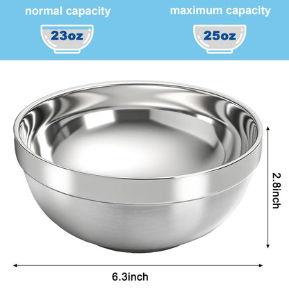yarlung 10 Pack Stainless Steel Bowls 6.3 Inch Snacks Bowls, 25 Oz Soup Bowls Lightweight Salad Bowls Double-walled Metal Serving Dishes for Sauces, Noodle, Ice Cream