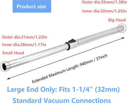 1.25 Inch (32mm) Telescopic Vacuum Extension Wand – Stainless Steel Metal Tube – Compatible with 1-1/4" Vacuum Accessories, Fits Select Shop Vac & Other Standard Vacuums