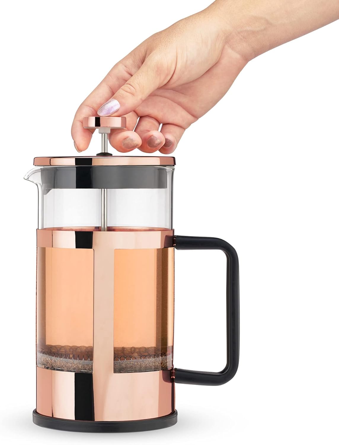 Pinky Up Piper 34 oz Rose Gold Tea Press Pot, French Press for Loose Leaf Tea and Coffee