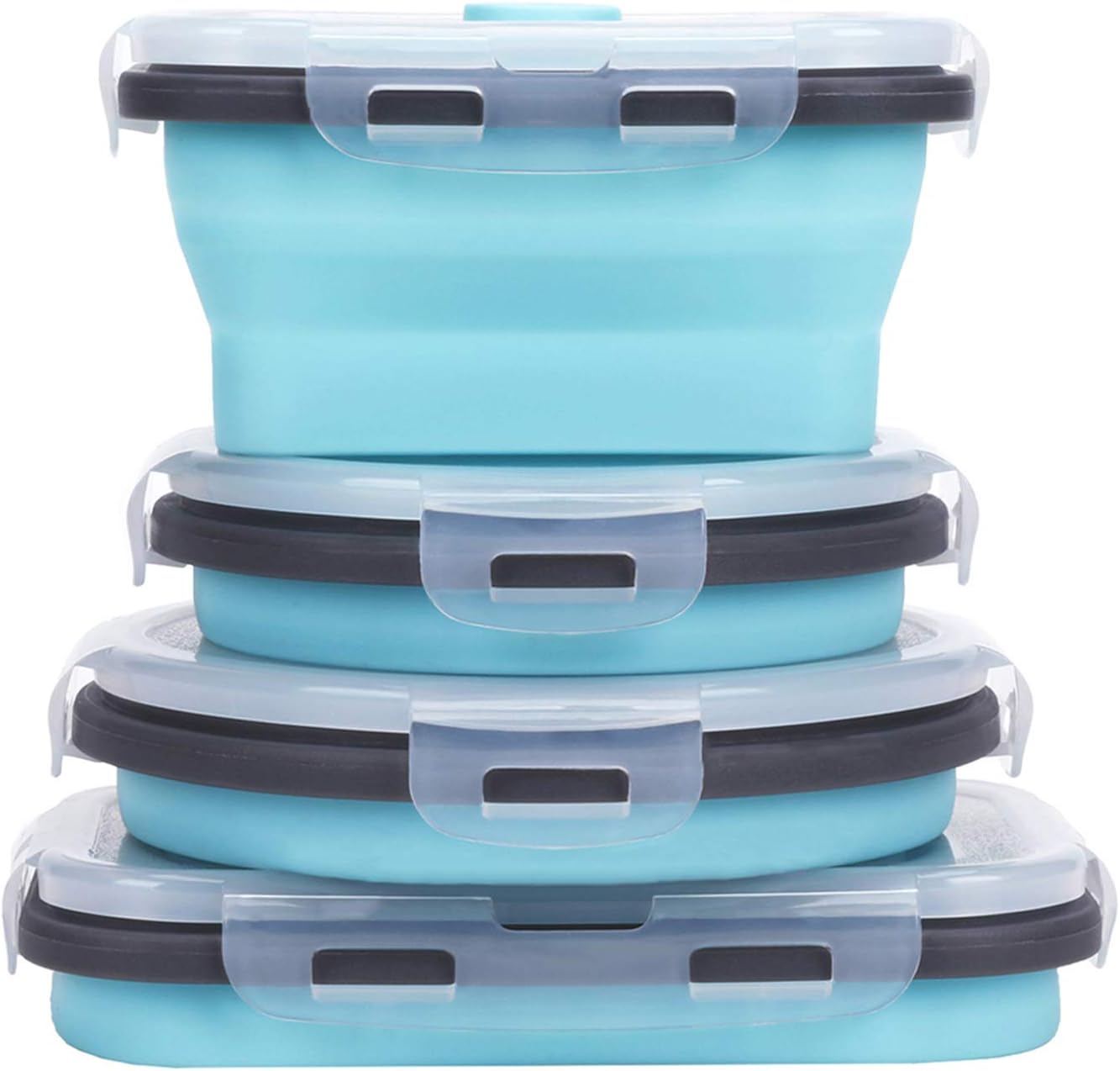 KUON Collapsible Silicone Food Storage Containers, Set of 4 with Airtight Lids, Microwave and Freezer Safe