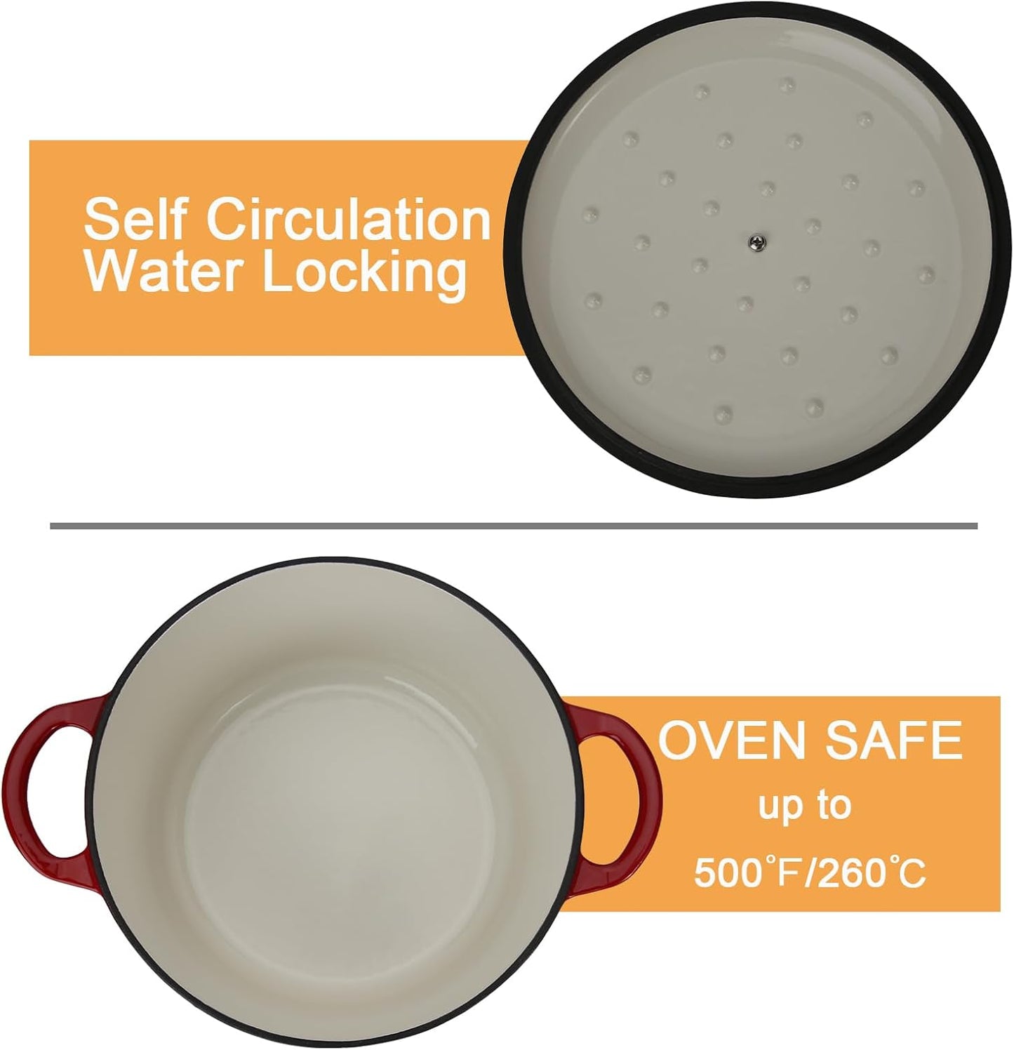 Enameled Cast Iron Dutch Oven Casserole with Lid - 5.5 Quart, Oven Safe up to 500°F, Heavy-Duty Cookware