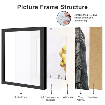 BSRHOME 10x10 Picture Frame Set of 9, Display Pictures 8x8 with Mat or 10x10 without Mat, Multi Collage Gallery Square Photo Frames for Wall or Tabletop,Black