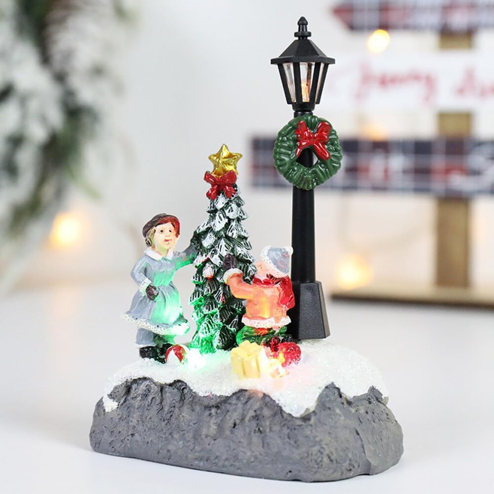 Christmas Town Village Decorations, Battery Operated Resin Scene Village Houses with LED Light