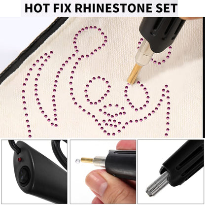 Hotfix Rhinestone Applicator Tool, 7-in-1 Hot Fixed Applicator Rhinestones Kit Include AB Crystal Rhinestones, 7 Tips, 2 Pencils, Tweezers and Support Stand