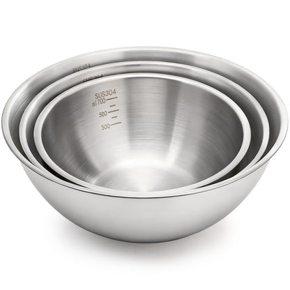TOPZEA Stainless Steel Mixing Bowls Set of 3, Nesting Metal Kitchen Bowls with Measurement Mark, Small Meal Prep & Food Storage Bowl for Baking, Cooking, Dishwasher & Freezer Safe (0.74, 1.3, 1.9 Qt)