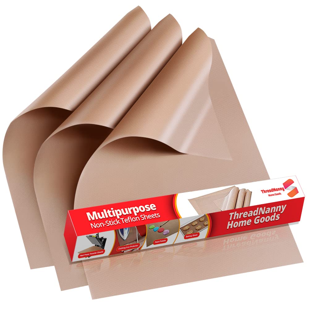 Teflon Sheets for Heat Press and Baking - Reusable PTFE Oven Liners, Premium Teflon Sheet for Baking - Heat Resistant Range Mat - Food Safe, BPA & PFOA Free - Large 16" x 20” (3-Pack)