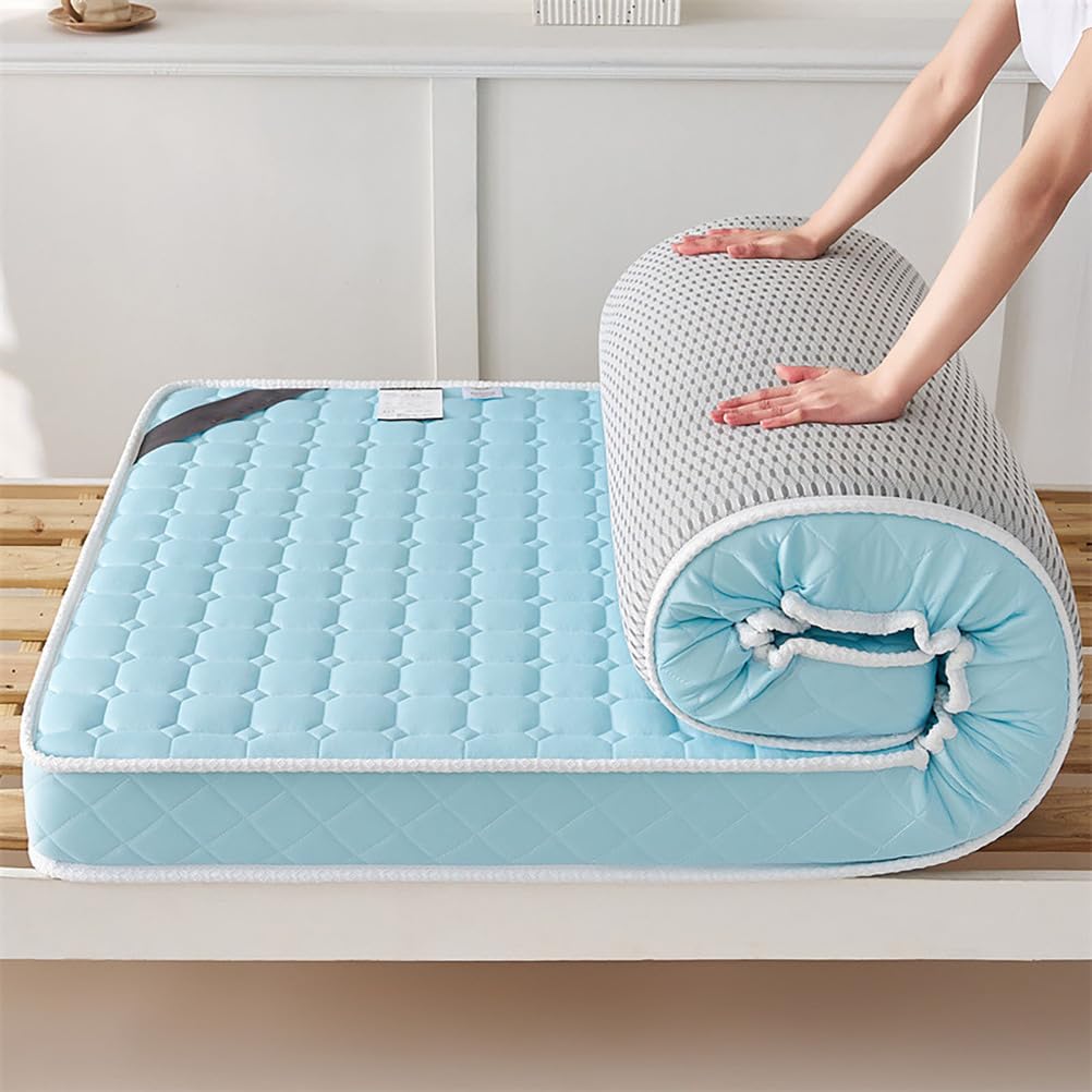 5cm 8cm Foldable Portable Futon Mattress – Breathable Tatami Floor Mat, Roll-up Guest Bed, Camping and Outdoor Sleeping Mattress Blue 5cm 200x220cm