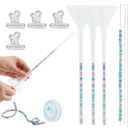 LVOERTUIG Beading Funnel, Clay Beads Bracelet Making Kit, 4 Pcs Beading Funnel Bead Bracelet Kit for Jewelry Making Clay Beads Bracelets Making with Beading Funnel, Beading Needles, Clip