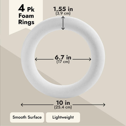 Bright Creations Foam Wreath Form - 10 Inch, White, Set of 4, Round - Wreath Frame for DIY Crafts & Floral Decor