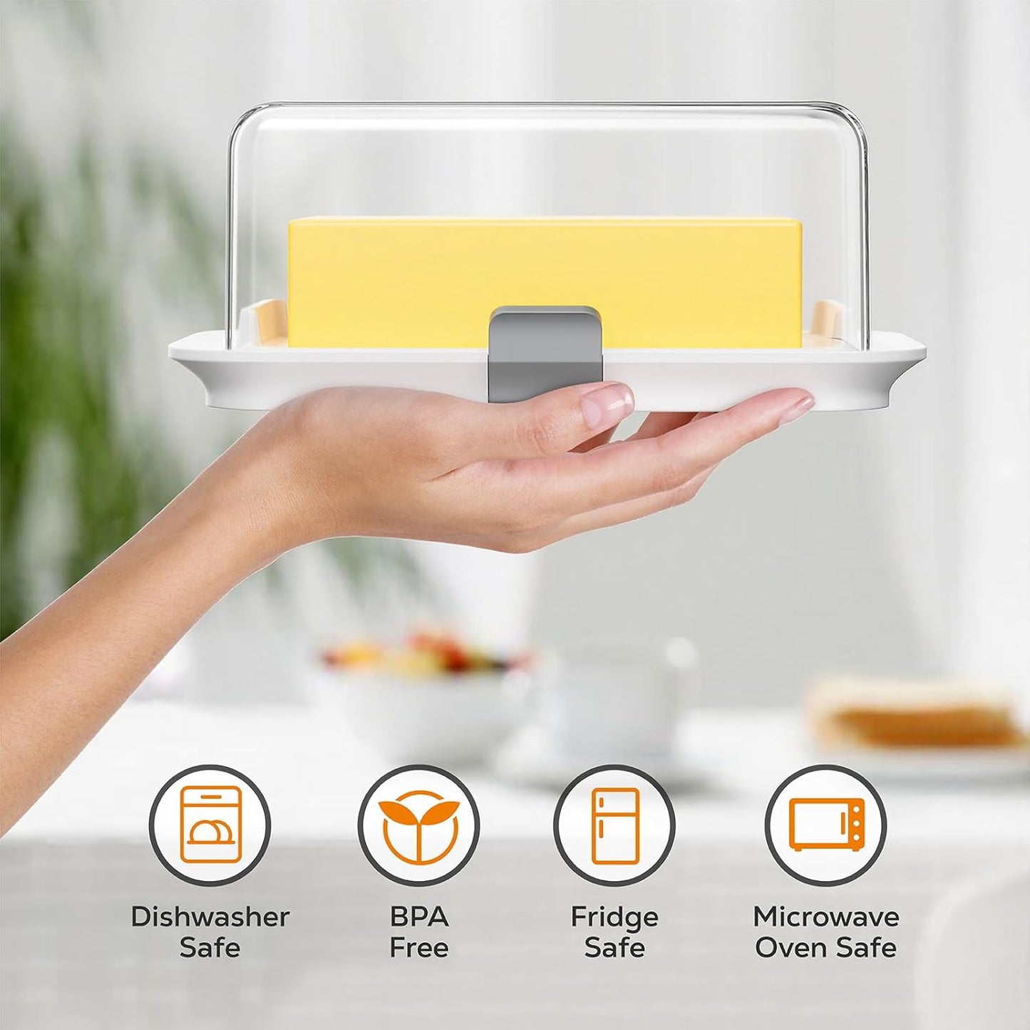 1 lb Countertop, Pisol Large Butter Dish for Canadian Butter, Airtight Butter Keeper with Lid Fit a Full Pound Block