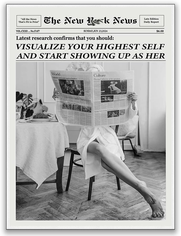 Generic 20x30in Trendy Highest Self Newspapers Prints - Retro Bar Cart Feminist Wall Art - Magazine Cover Aesthetic