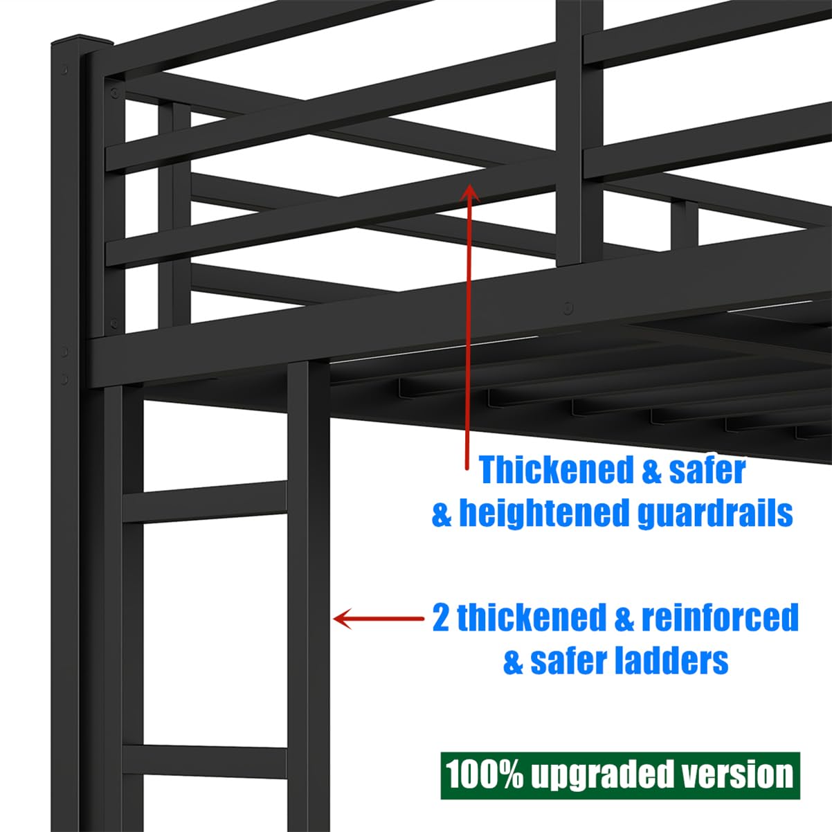 LEEKAF Stronger & Higher Quality Heavy Duty Metal Bunk Bed Twin XL Over Queen Size Bunkbed, Thickened Safer More Stable Steel Queen Bunk Bed (Faster Assembly) (Twin XL Over Queen)