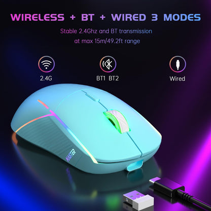 FFJ Wireless Gaming Mouse, 24000 DPI, Tri-Mode 2.4G/USB-C/Bluetooth 5.3 Gaming Mouse Wireless, RGB Programmable Mouse Gamer, 75Hrs Battery Life, Rechargeable Gaming Mice for PC, Mac, PS5, Xbox - Black