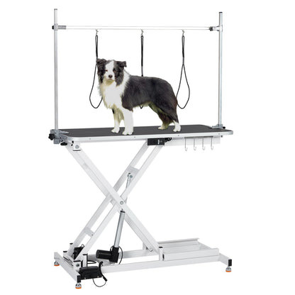 GAOMON 47" Electric Hydraulic Dog Grooming Table - Heavy Duty, 9.4"-39.7" Height Adjustable Grooming Table With 264 Lbs Load Capacity, Non-Slip Waterproof Surface for Pet/Dogs/Cats, White