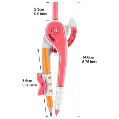 36 Packs Math Geometry Compass Bulk 6 Inch Colorful Basic Precision Tool for Student Plastic Scale Alarm Drawing Compass with Pencils for Drafing Office Home School Supplies (36)