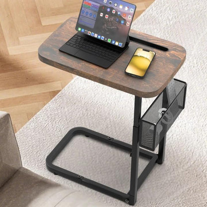 16.93inch 12.6inch) Fashion TV Tray Table with Large Tabletop, Adjustable Sofa Table with Storage Baskets, Strong Metal