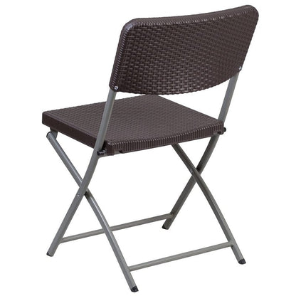 Flash Furniture 2 Pack HERCULES Series Brown Rattan Plastic Folding Chair with Gray Frame