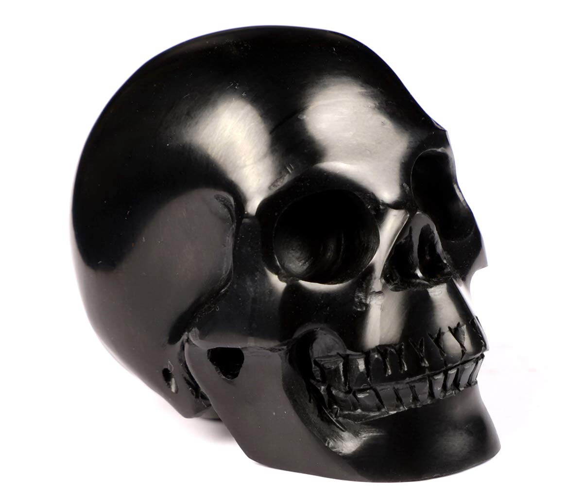 Skullis 2.0" Jet Crystal Skull, Hand Carved Gemstone Fine Art Sculpture, Reiki Healing Stone Statue.