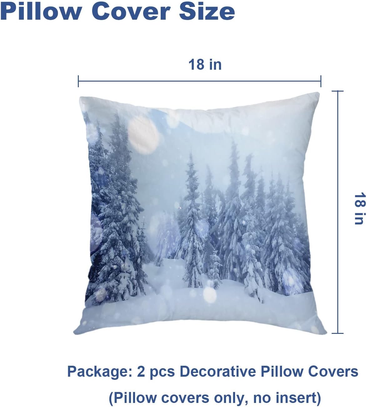 Batmerry Set of 2 Winter Pillow Covers 18x18 Inch, Majestic Mountains in Magical Snow, Double Sided