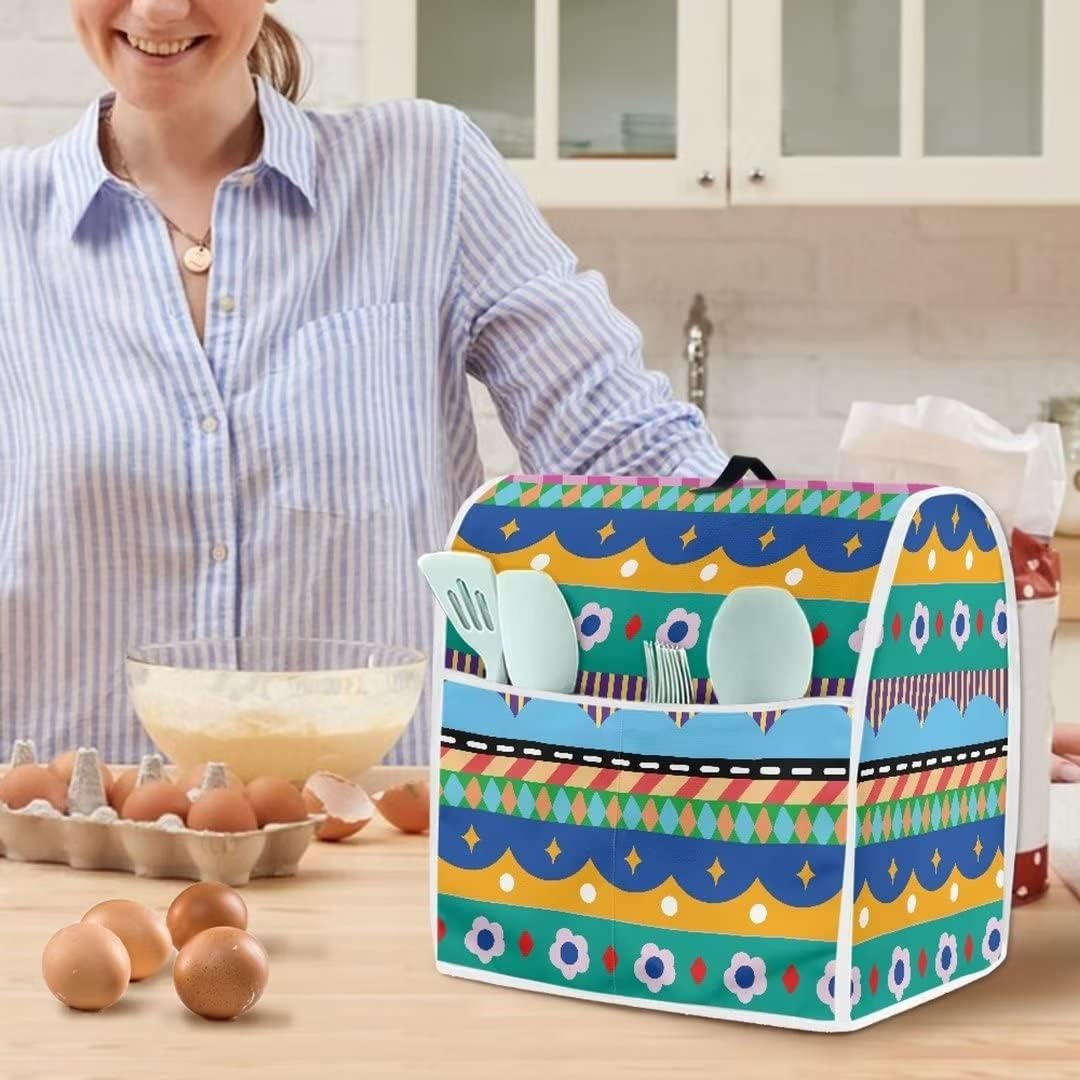 Aztec Geometric Kitchen Aid Mixer Cover, Compatible with 4.5-5 Quart Mixers, Flower Design with Pockets