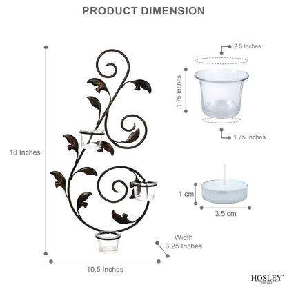 Hosley Set of 2 Iron Leaf Wall Sconce Set with Tealights 18" High Large Scale Wall Decor Elegant Iron Sconces for Home Decorative Metal Leaf Design Perfect for Modern