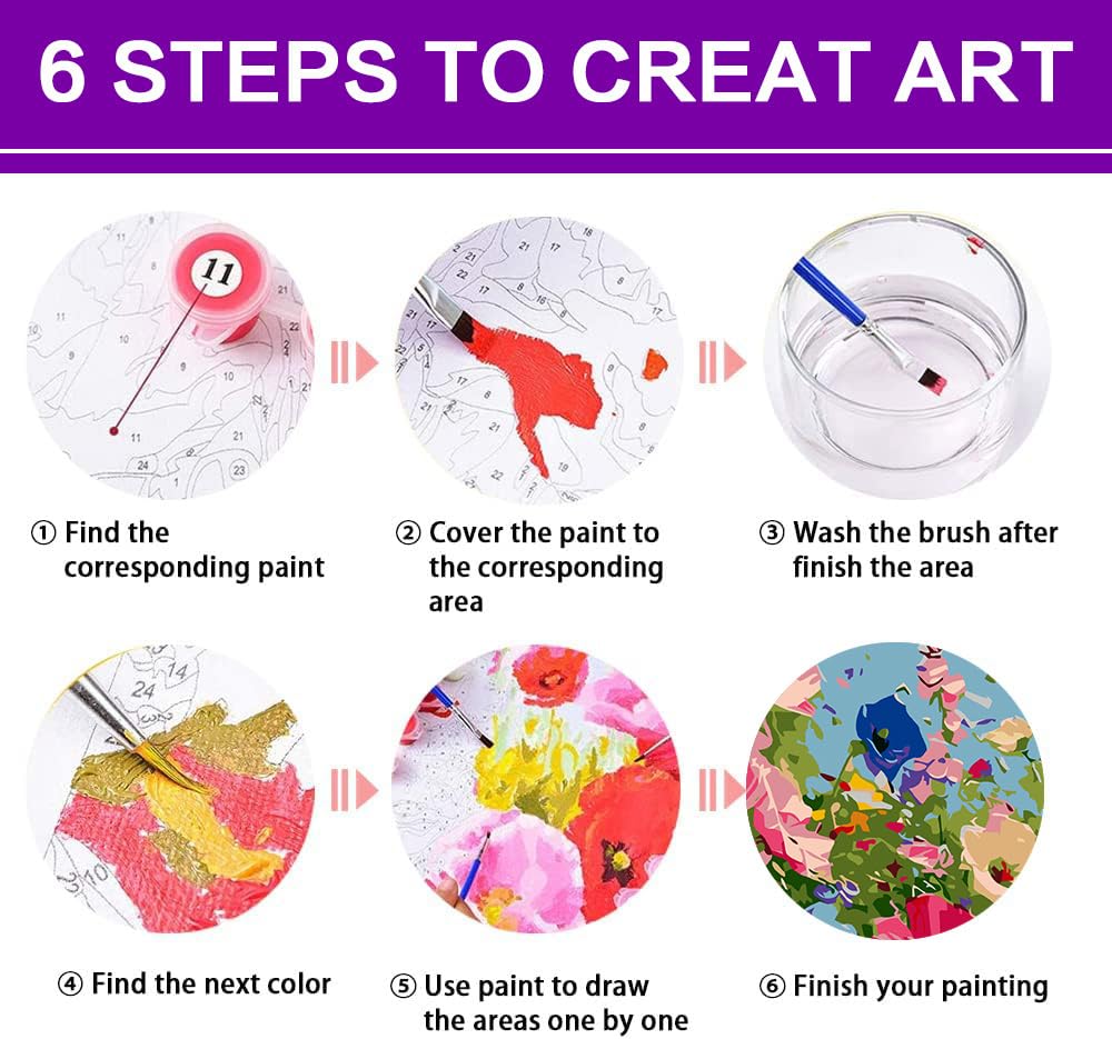 croshom 4 Packs Paint by Numbers Kit for Adults - Adult Paint by Number Kits, Flowers Painting by Numbers, Acrylic Crafts for Home Decor 11.8x15.7inch