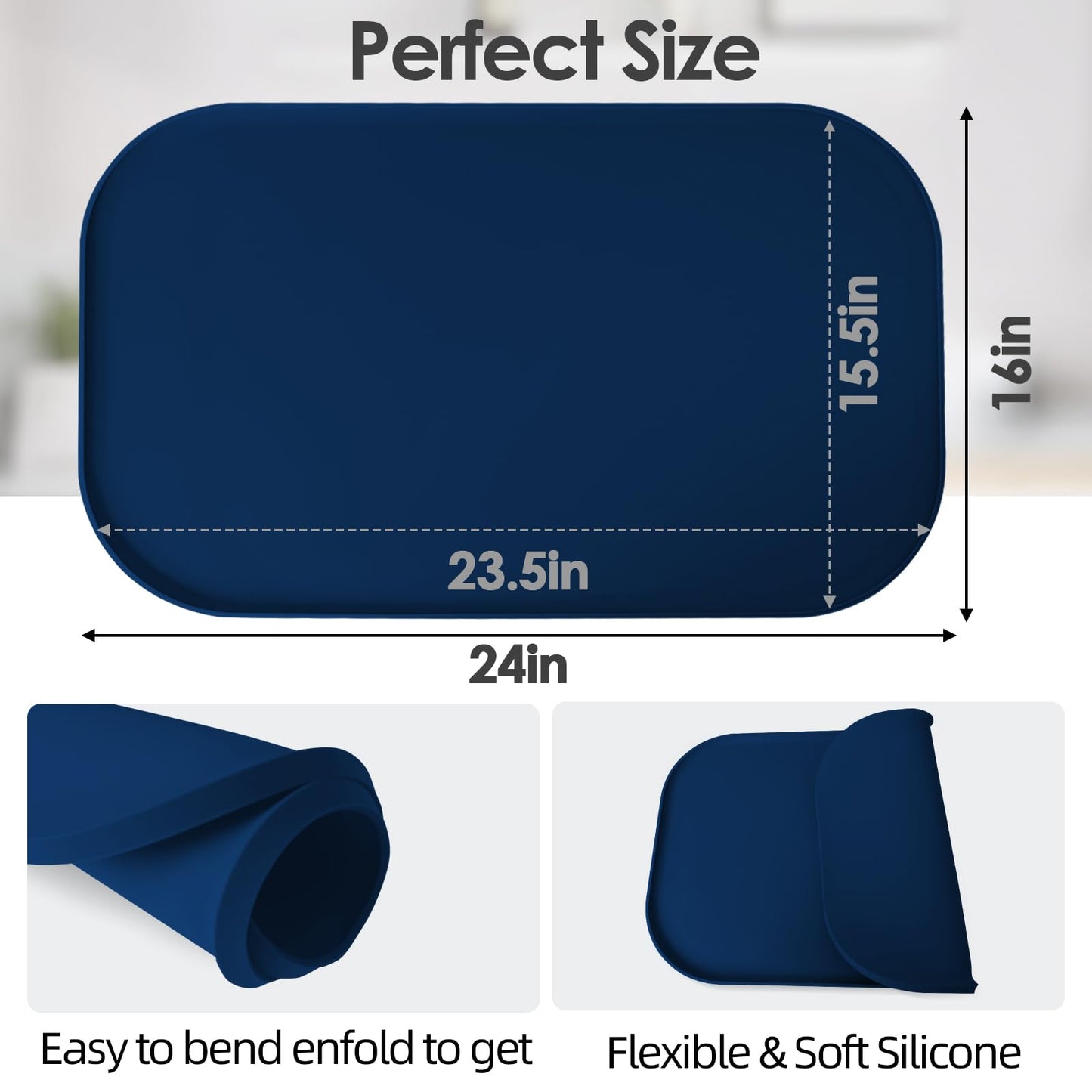 TOHONFOO Silicone Coffee Mat with Lip, 19.7'' x 15'' Heavy Duty Bar Mat, Coffee Tray for Countertop Fit Under Machine Pot Espresso Machine, Grey
