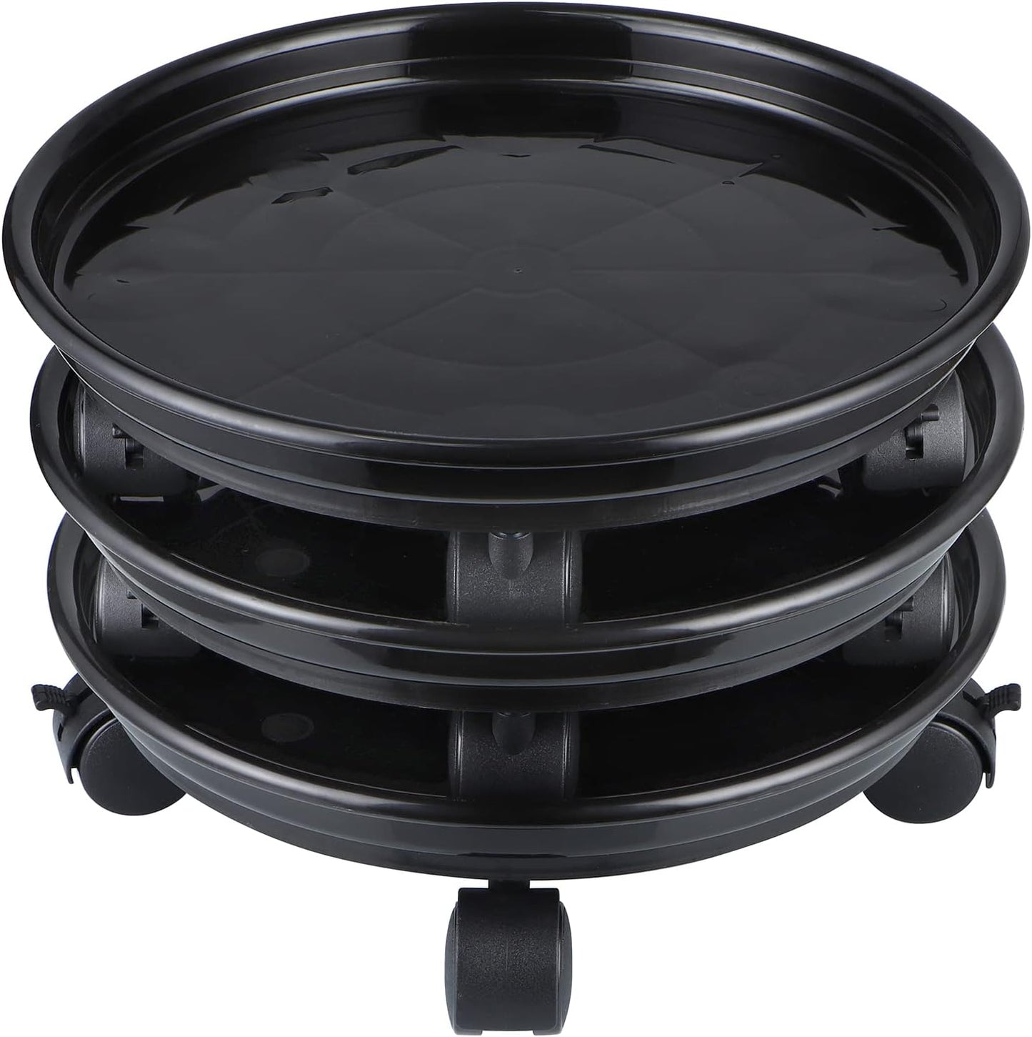 Skelang 11.8" Pack 3 Plant Caddy, Plant Stand, Round Plant Pallet Pot with Lock Wheels, Rolling Tray Planter Trolley