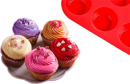 Mini Muffin & Cupcake Set, 24 Cups Nonstick Silicone Baking Pan, BPA Free, Dishwasher Safe, 2 Pieces (Red)