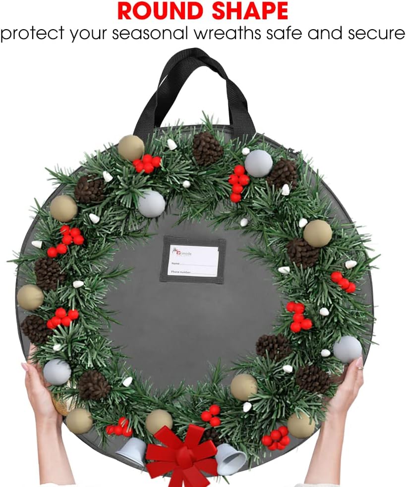 Primode Wreath Storage Bag - Heavy Duty 600D Oxford Polyester with Handles | 30" Gray Xmas Holder