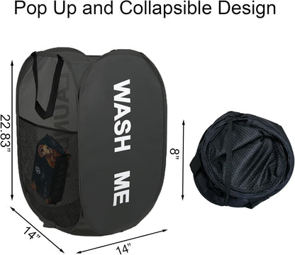 2Pack Mesh Pop Up Laundry Hamper, Foldable Laundry Basket with Side Pocket for Nursery, Laundry Room & Travel
