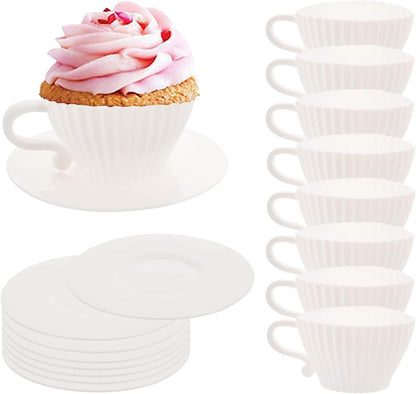 Silicone Muffin Cups for Baking, 16 Pcs Teacup Cupcake Liners, Reusable Muffin Liners, White