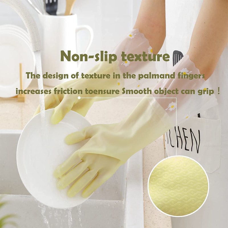 KAQ Dishwashing Cleaning Gloves 3 Pairs - Reusable Rubber Gloves Non-Slip Laundry Kitchen Gardening Waterproof Household Gloves(Medium)