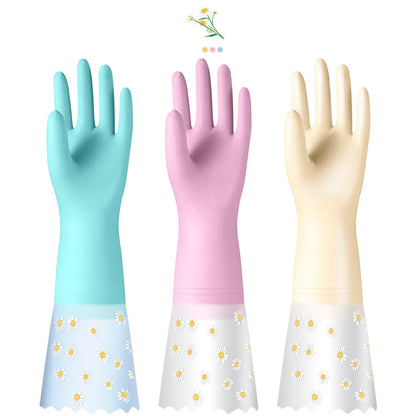KAQ Reusable Rubber Cleaning Gloves for Dishwashing: 3 Pairs Latex Free Household Kitchen Gloves for Washing Dishes