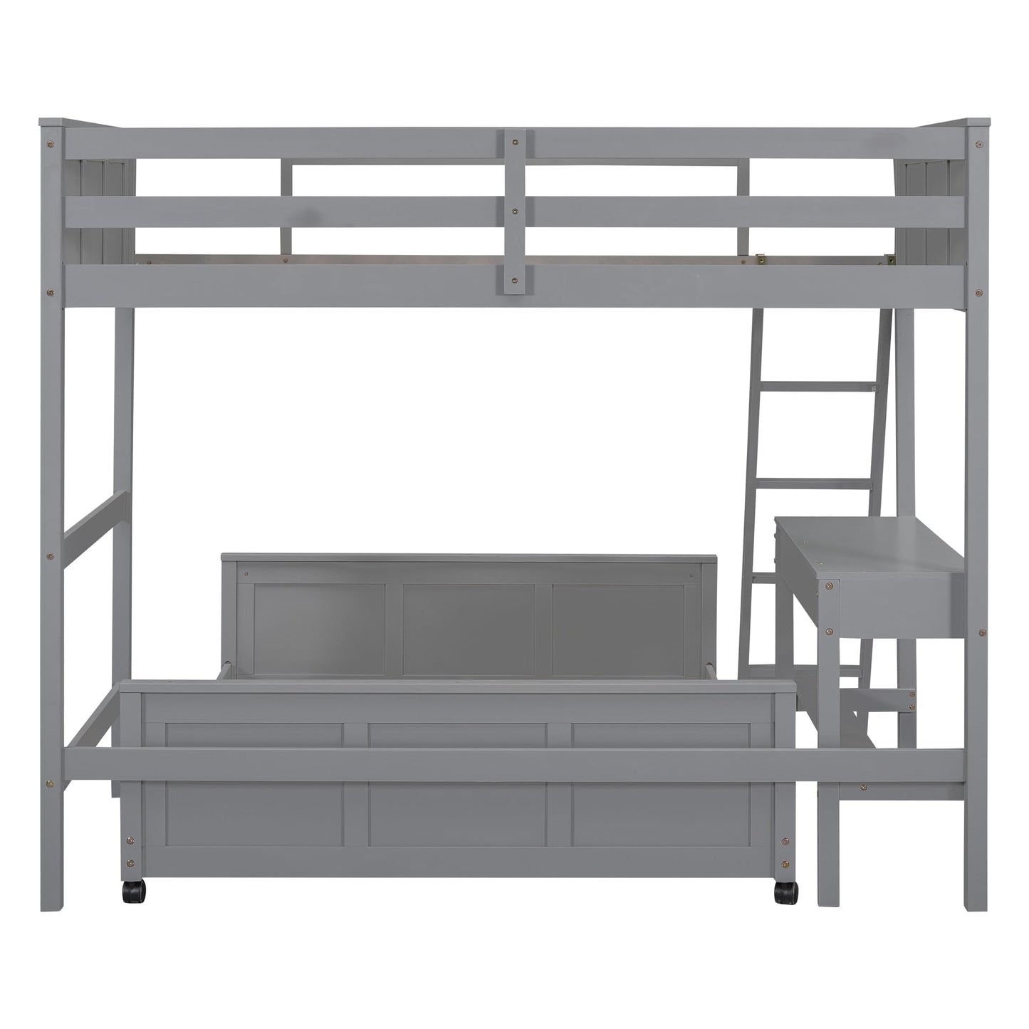Merax Twin Over Full Bunk Bed with Desk,Wood Loft Bed Frame Saving Space for Boys,Girls,Teens,Grey