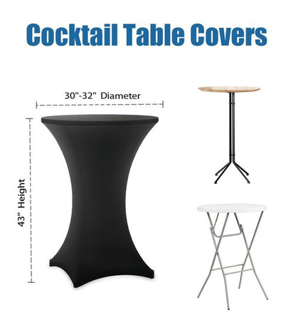 Lemict Cocktail Table Covers - 10 Pack 32x43 Inch Table Cloth - Black Fitted Stretch Spandex Round High Top Tablecloth for Party, Bar, Birthday, Pub, Banquet