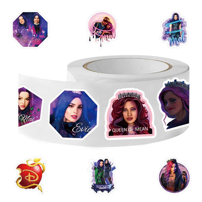 Descendants Stickers (1000pcs), 16 Sheets Aesthetics 1.5in Cartoon Decal Roll Self Adhesive Seals for Birthday Party Decoration Water Bottle Laptop Scrapbook Cards Envelope