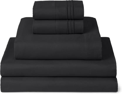 Mellanni Split King Sheets Set - 5 PC Hotel Luxury Bedding | Extra Soft, Cooling, Wrinkle-Resistant (Black)