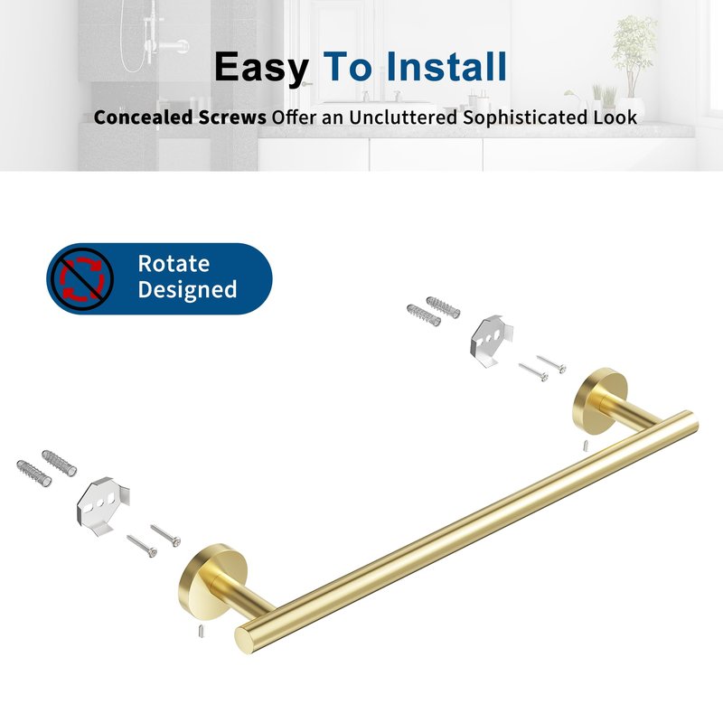 Brushed Gold Towel Bar, 18 Inch Towel Racks for Bathroom Wall Mounted, Thicken SUS304 Stainless Steel Heavy Duty Hand Towel Holder Organizer, Bathroom Accessories, Total Length 20.5 Inch