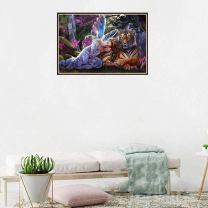 5D DIY Handmade Diamond Art Drawing Set Gemstone Paint with Tools Kit Full Drill Butterfly Fairy Tiger Crystal Rhinestone Arts Crafts for Adults Kids Home Wall Decor Gift (15.8x11.8in)